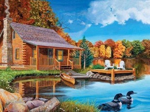 Cabin on the Lake, Geese <br> 30 x 40cm Round Diamonds