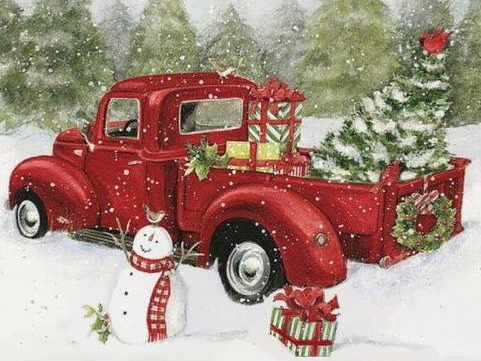 Red Truck II 30 x 40cm SQUARE Diamonds – diamondpaintingcollection.com