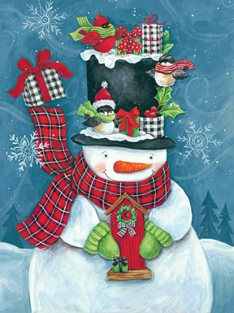 Snowman with Birdhouse , 30 x 40cm , SQUARE Diamonds